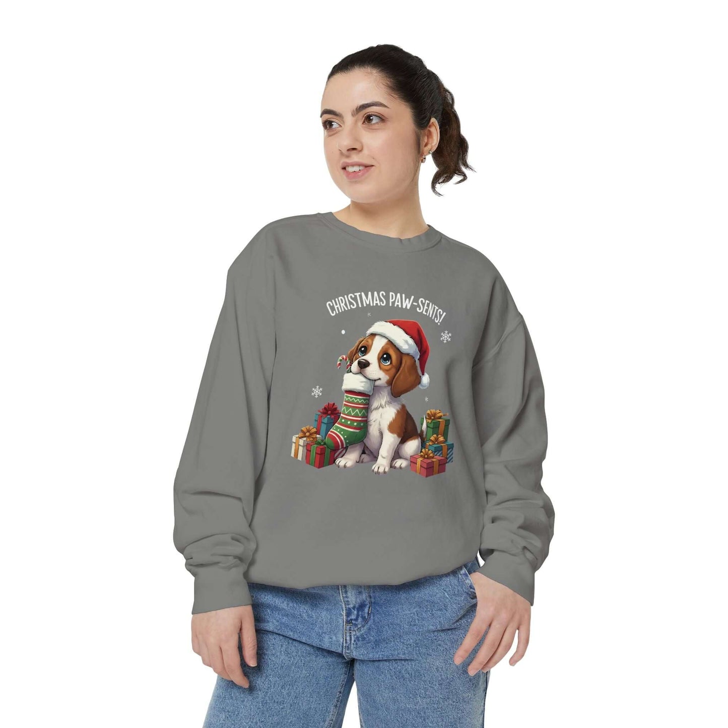 Puppy wait for Christmas presents Unisex Crewneck Sweatshirt style 3