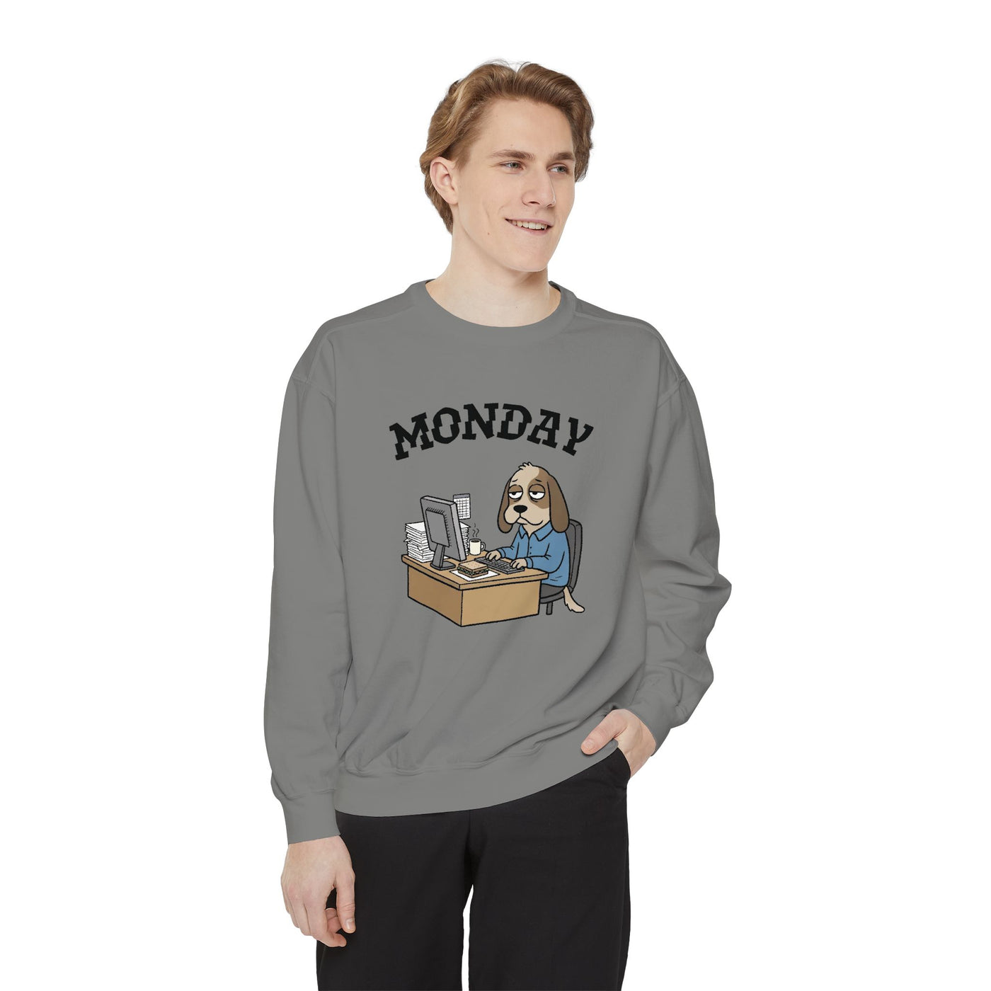 Monday Face Dog Stares Blankly Unisex Crewneck Sweatshirt style 4
