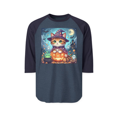Halloween cute kitten anime style 2 Raglan Shirt, Unisex Halloween Top, Pumpkin Cat Shirt, Cute Cat Tee, Spooky Casual Wear
