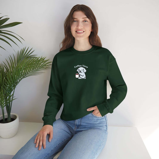 Coffee Time Dog Embroidered Unisex Crewneck Sweatshirt style 2
