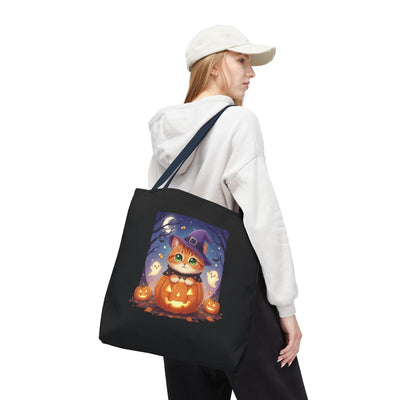 Halloween Cat anime style Tote Bag, Spooky Pet Lovers Gift, Boho Halloween Bag, Witchy Cat Tote, Fall Festivities Accessory