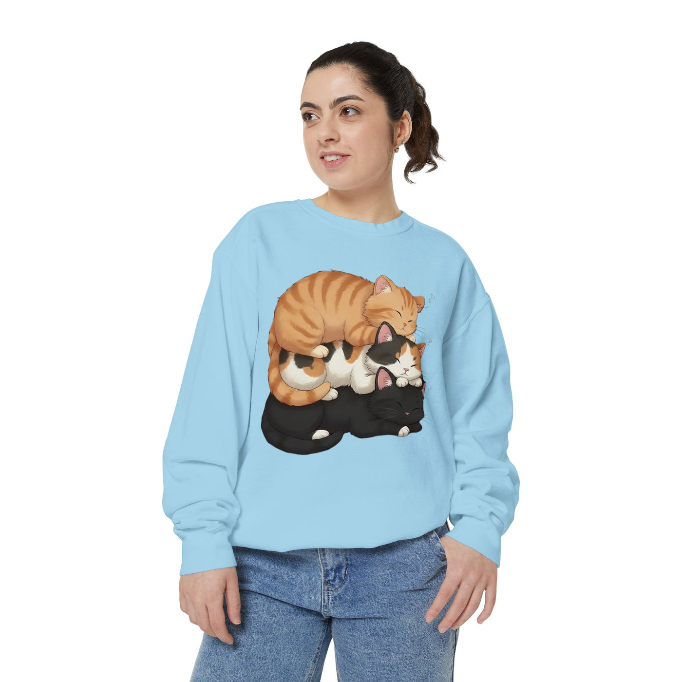 3 Cute Sleeping Cats style 5 Cozy Graphic Unisex Crewneck Sweatshirt