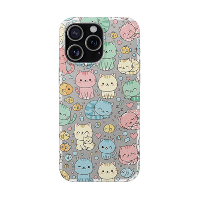 Kawaii Colorful Cat Pattern iPhone 15 / 16 / 17 series Flexi Case