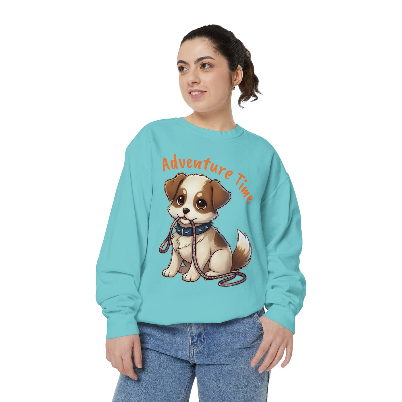 Cute Dog Walk Time style 4 Cozy Graphic Unisex Crewneck Sweatshirt
