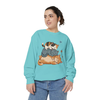 3 Cute Sleeping Cats Cozy Graphic Unisex Crewneck Sweatshirt style 2