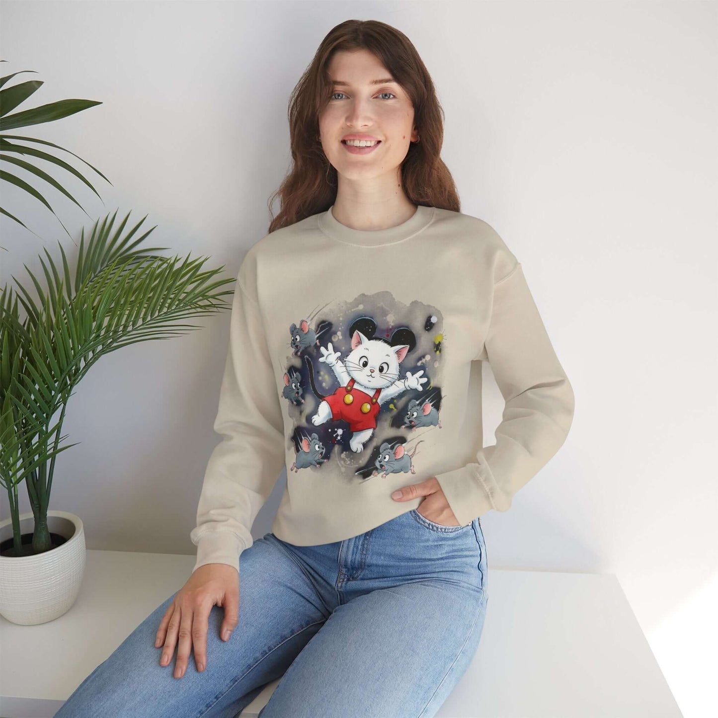 Watercolor Cat painting Unisex Crewneck Sweatshirt style 2