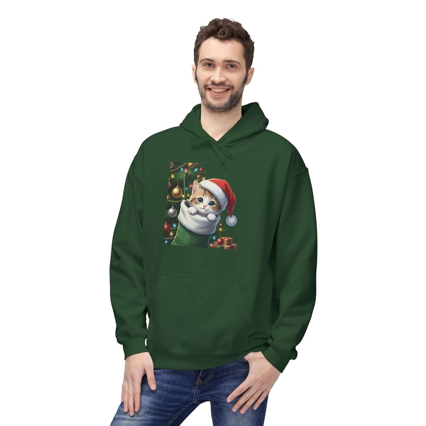 Kitten hiding in Christmas stocking Unisex Fleece Hoodie style 2