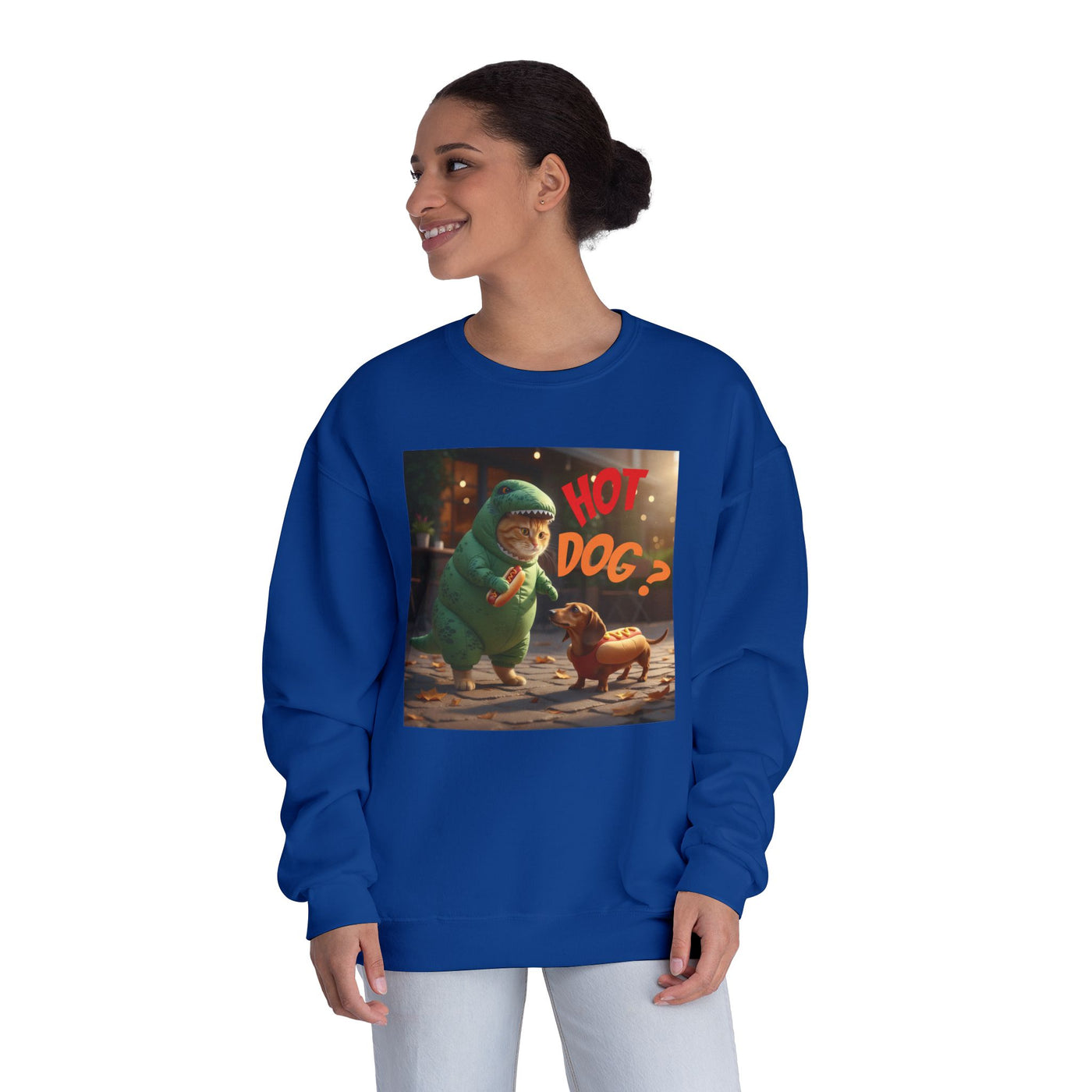 Tyrannosaurus Cat & Hot Dog Unisex NuBlend® Crewneck Sweatshirt
