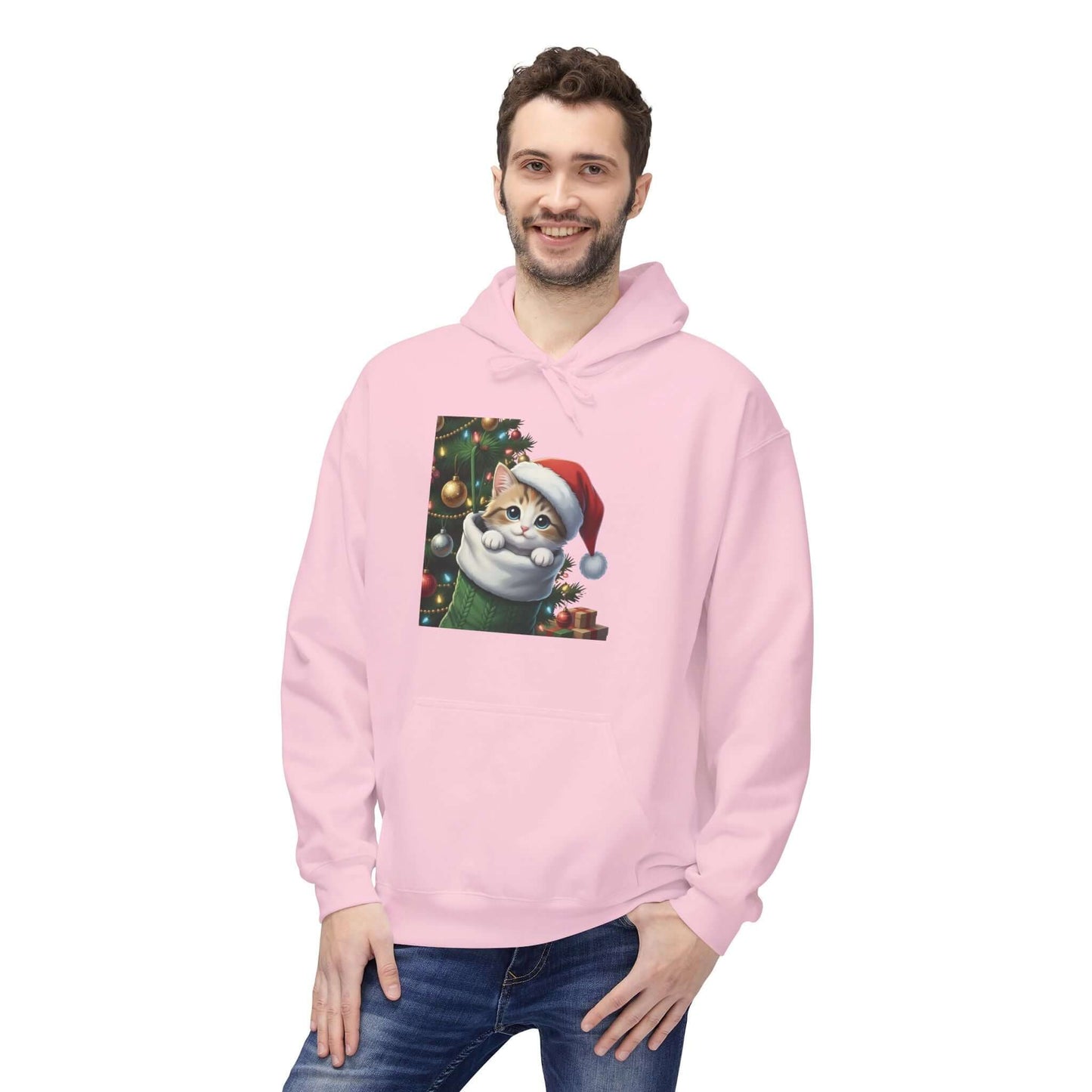 Kitten hiding in Christmas stocking Unisex Fleece Hoodie style 2