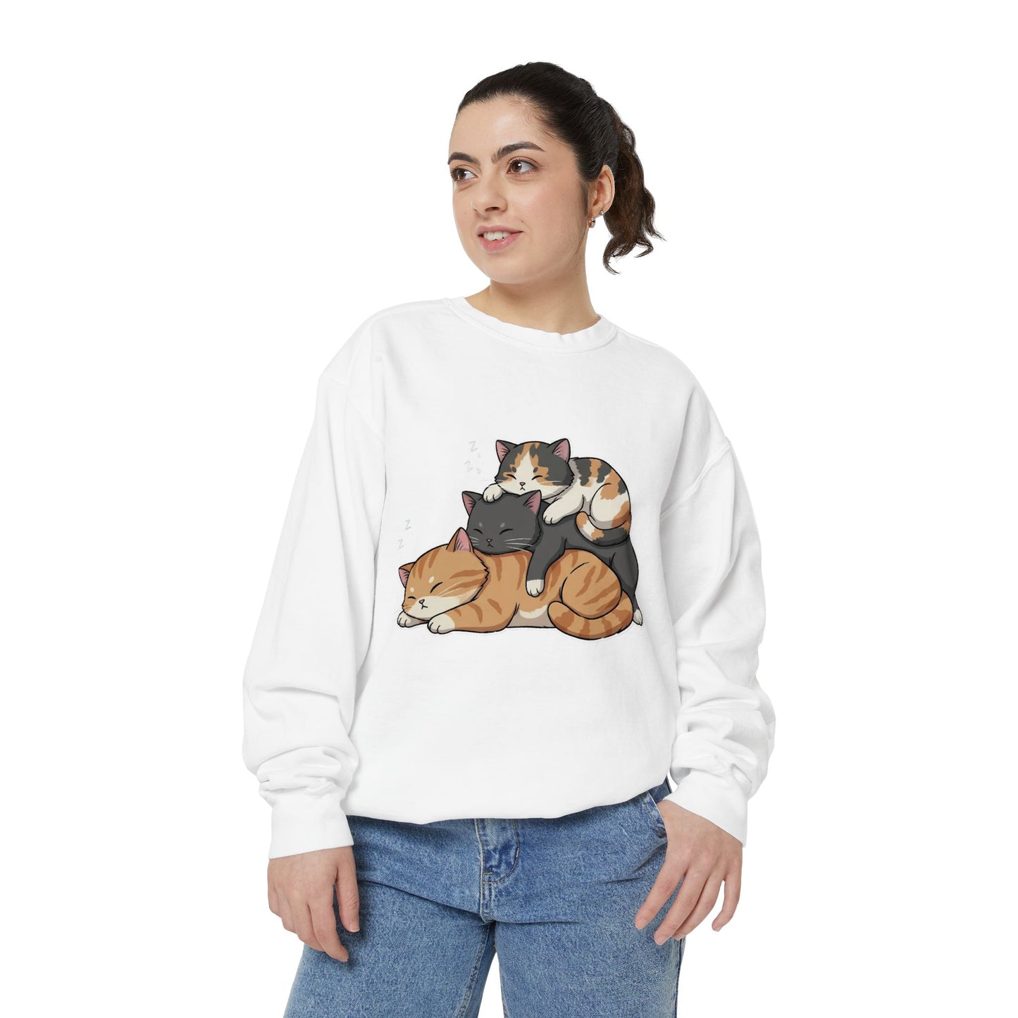 3 Cute Sleeping Cats Cozy Graphic Unisex Crewneck Sweatshirt style 7