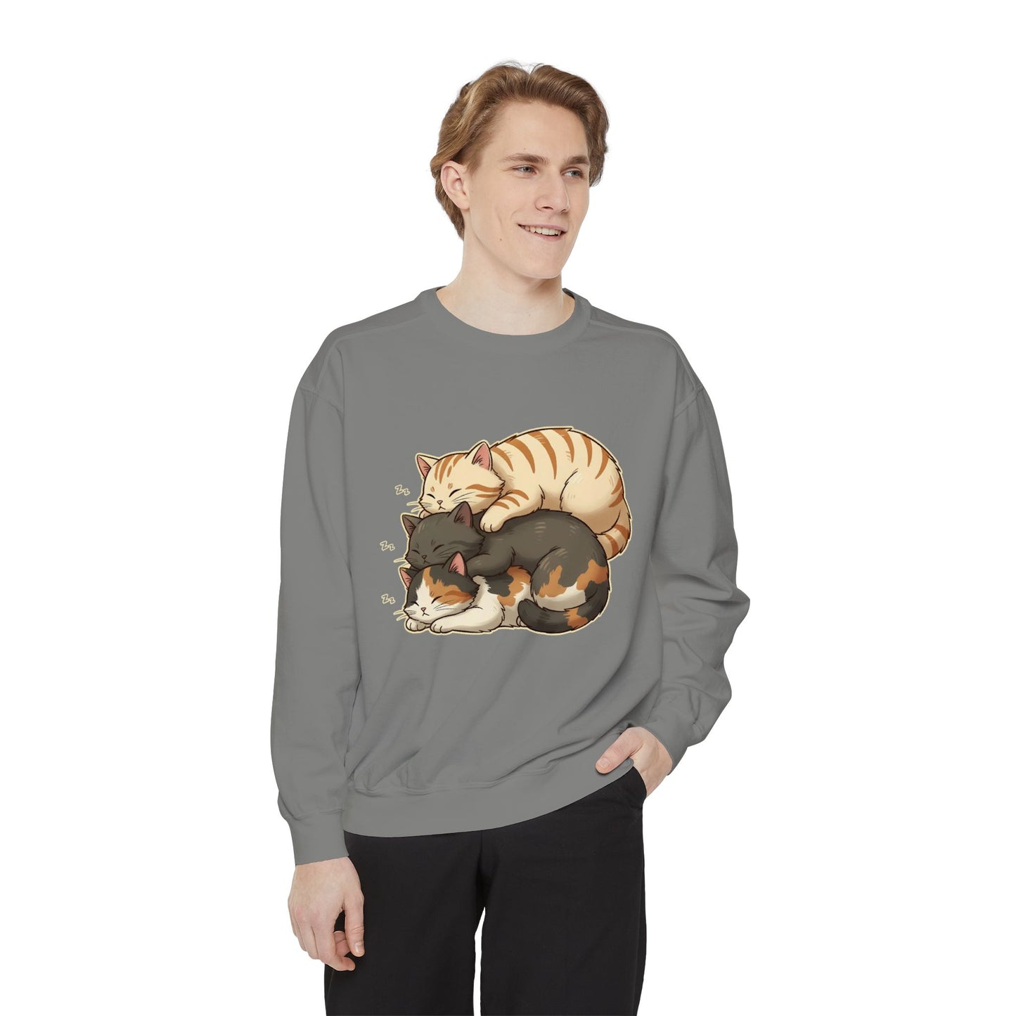 3 Cute Sleeping Cats Cozy Graphic Unisex Crewneck Sweatshirt style 4