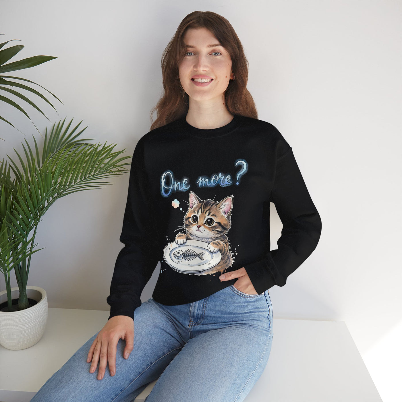 Watercolor painting style 3 Men & Women Cute Cat Pile Crewneck Sweatshirt