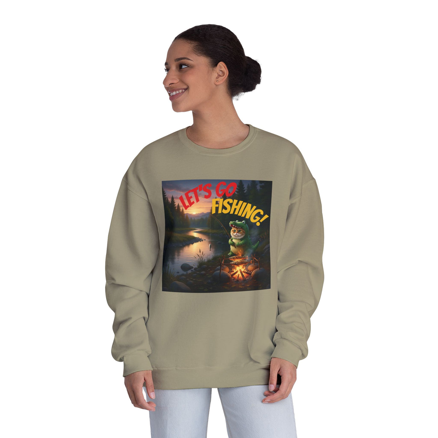 Crocodile Cat Fishing style 1 Unisex NuBlend® Crewneck Sweatshirt