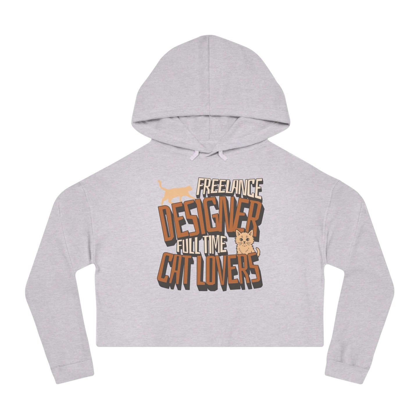 Full Time Cat Lovers - Cat Graphic Women Cropped Hoodie in grey with playful text design, perfect for casual outfits.