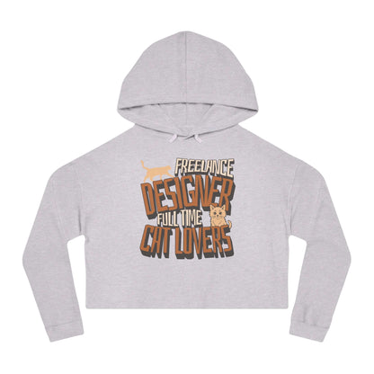 Full Time Cat Lovers - Cat Graphic Women Cropped Hoodie in grey with playful text design, perfect for casual outfits.