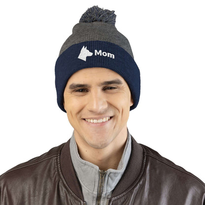 Embroidered Dog Mom Pom-Pom Knit Cap