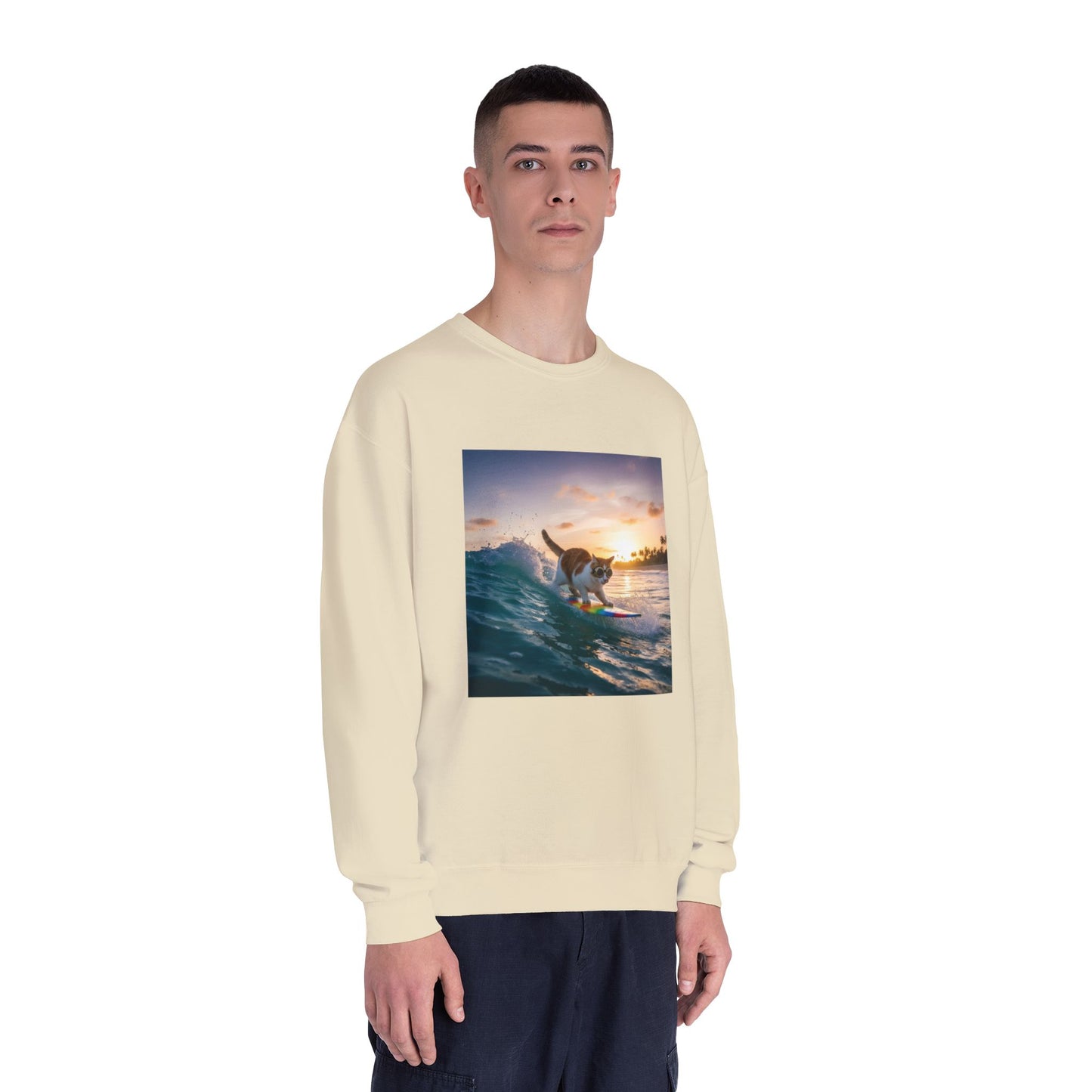 Surfing Cat Unisex NuBlend Crewneck Sweatshirt style 2