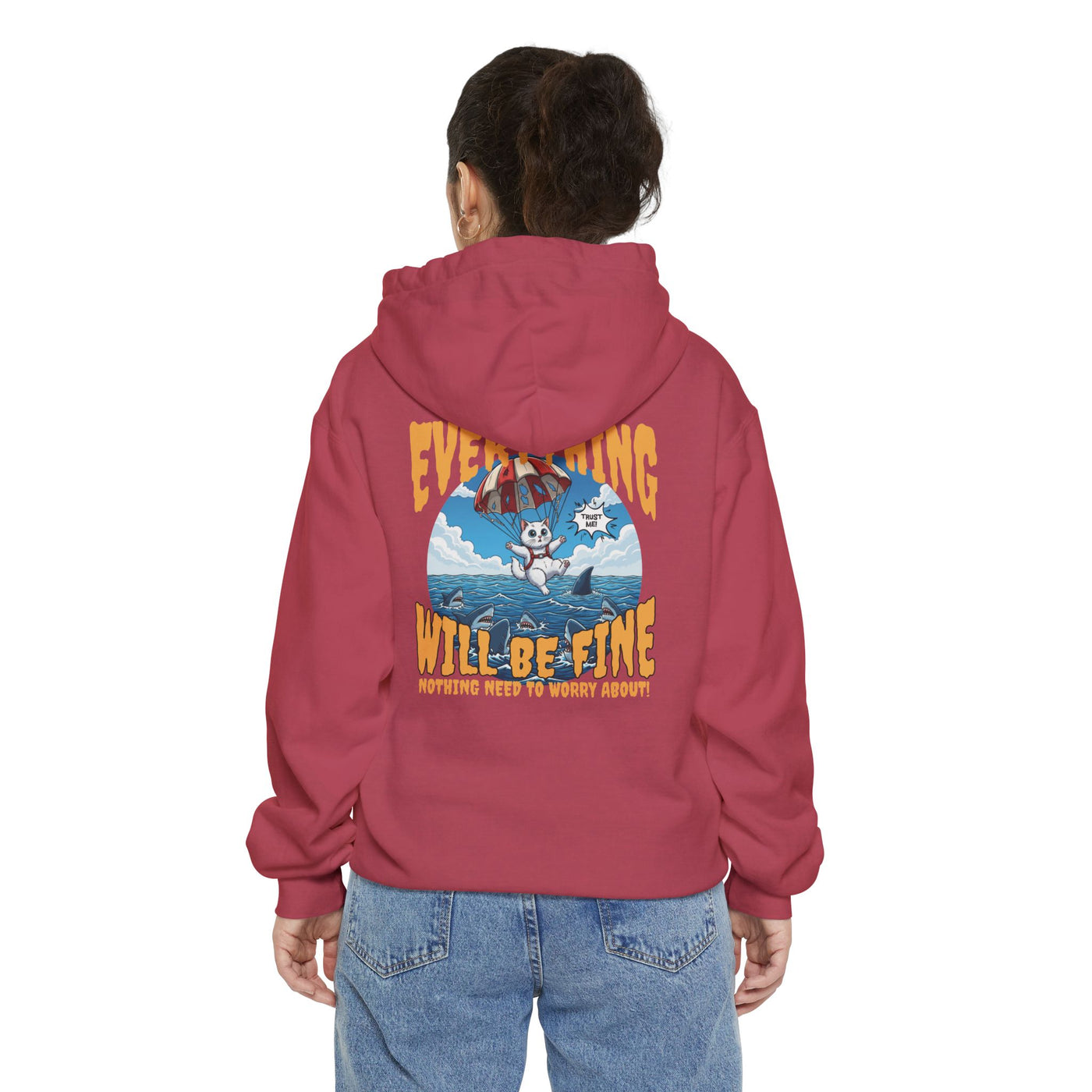 Everything Will Be Fine - Cartoon Cat Graphic Unisex Pullover Hoodie