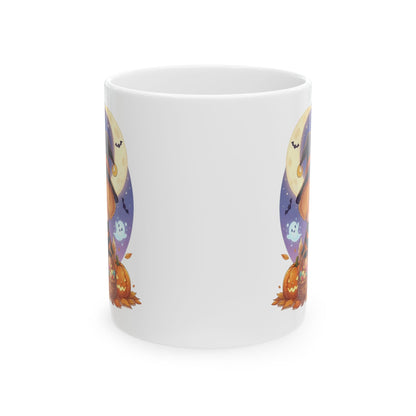 Halloween Themed style 1 Ceramic Mug, Cozy Fall Coffee Cup, Ghosts & Pumpkins Design, Seasonal Gift, Spooky Mug for Halloween Celebrations