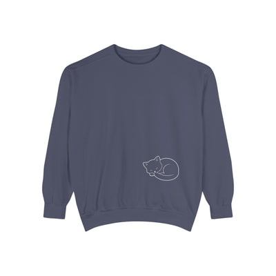 Sleeping cat (White) shadow style 1 Cozy Graphic Unisex Crewneck Sweatshirt