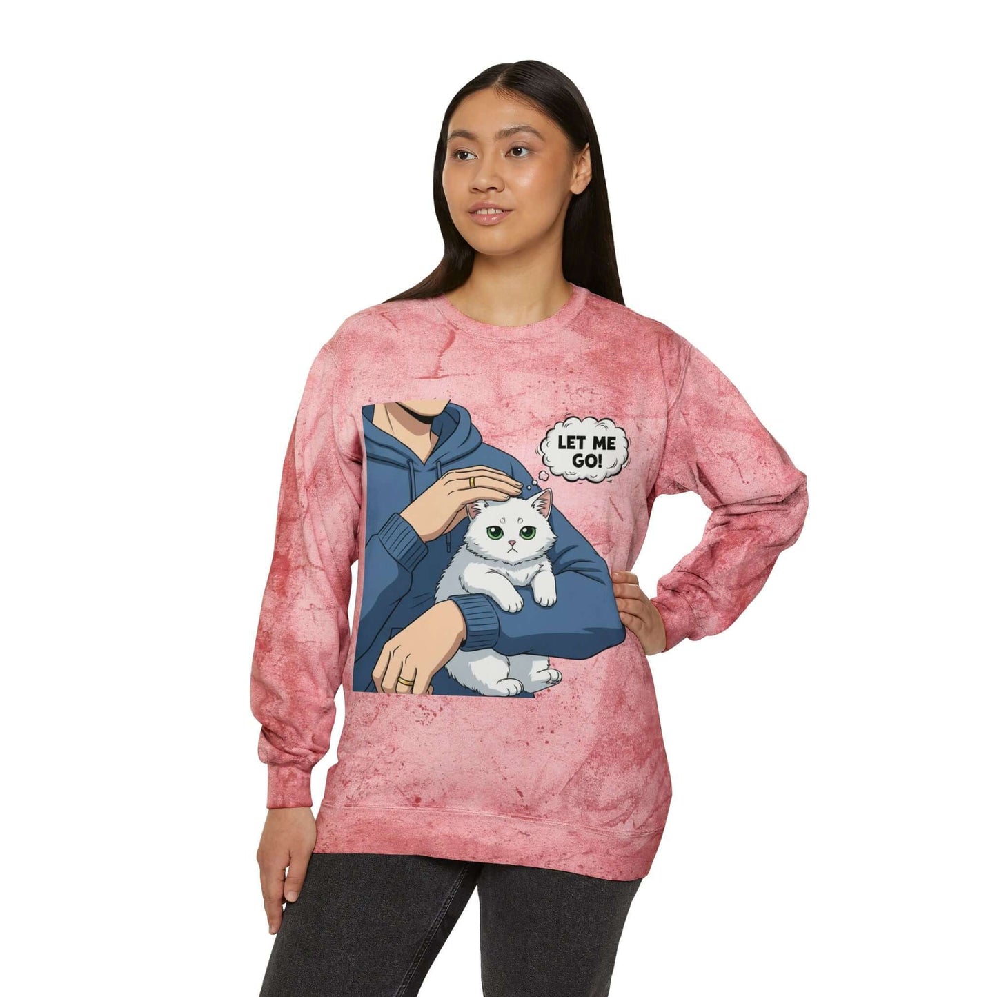 Let Me Go Cat Cozy Crewneck Sweatshirt Tie-Dye style 1