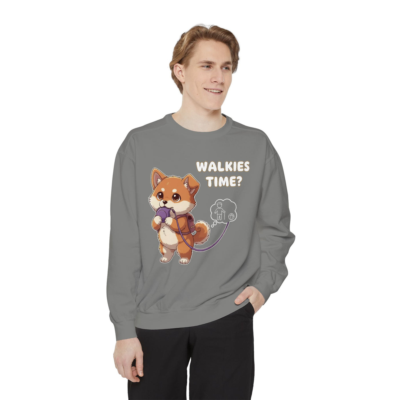 Cute Dog Walk Time style 3 Cozy Graphic Unisex Crewneck Sweatshirt