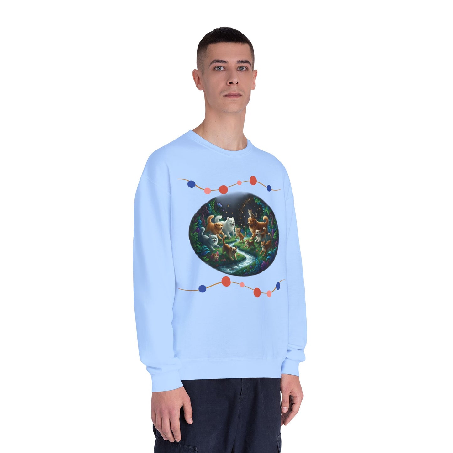 Cats & Dogs Happy Garden Unisex NuBlend Crewneck Sweatshirt style 1