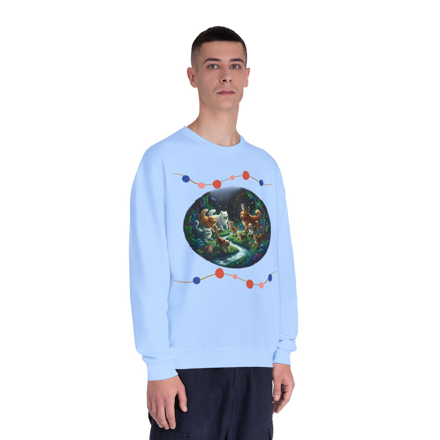 Cats & Dogs Happy Garden 1 Unisex NuBlend® Crewneck Sweatshirt