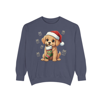 Cute Puppy waiting for Christmas presents style 4 Cozy Graphic Unisex Crewneck Sweatshirt