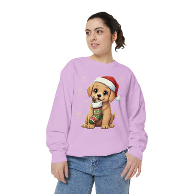 Cute Puppy waiting for Christmas presents style 4 Cozy Graphic Unisex Crewneck Sweatshirt