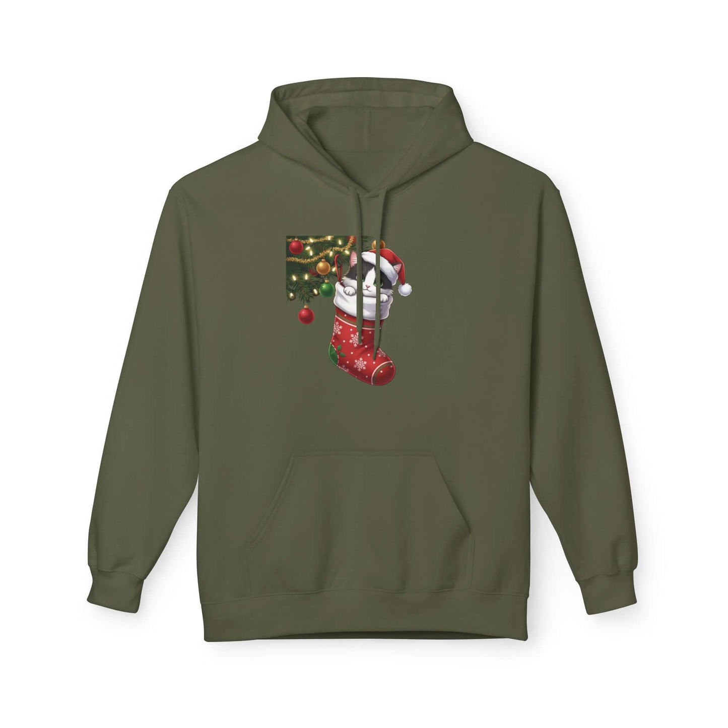 Kitten hiding in Christmas stocking Unisex Fleece Hoodie style 1
