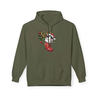 Kitten hiding in Christmas stocking Unisex Fleece Hoodie style 1