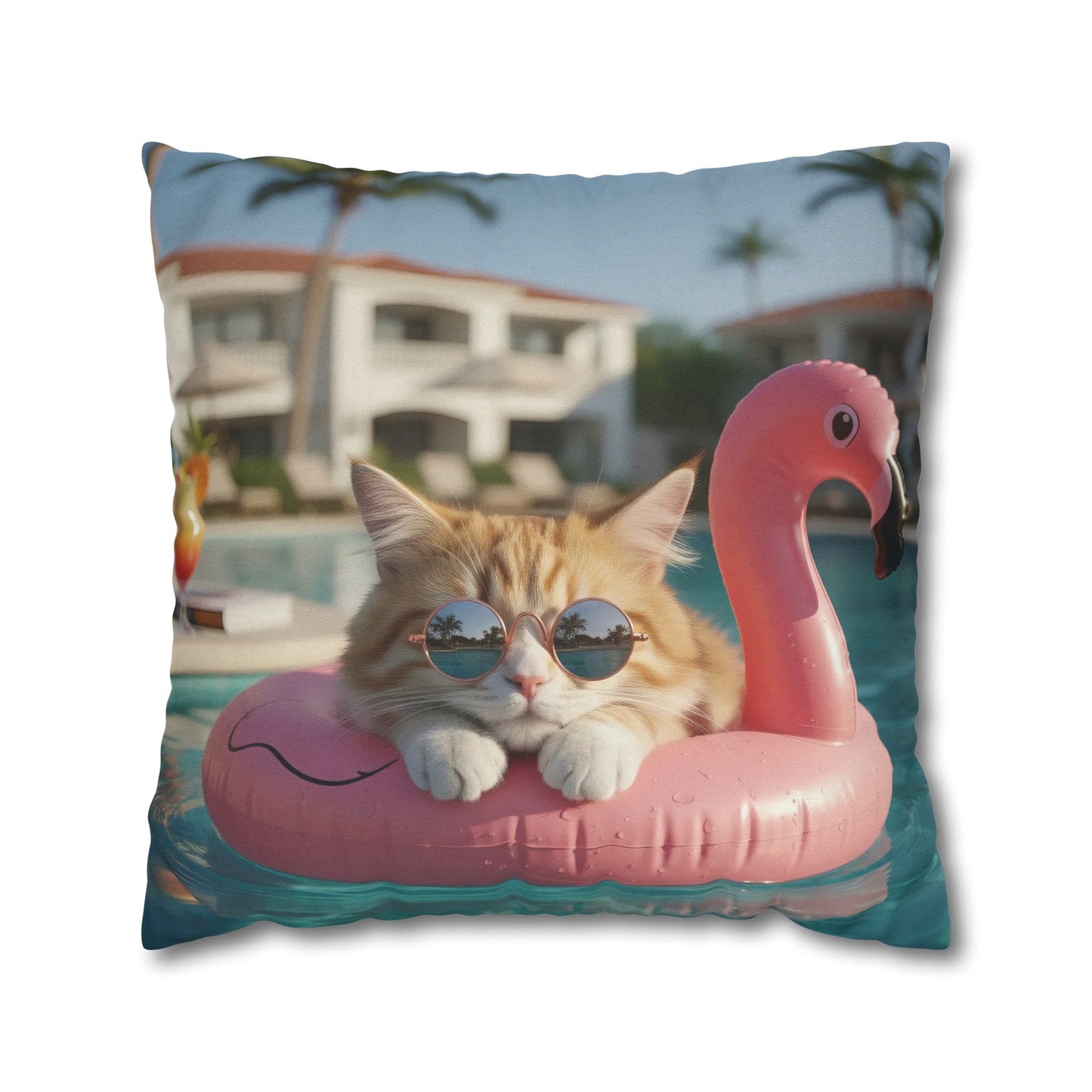 Relaxing Cat Swimming Cozy Polyester Decorative Pillowcase