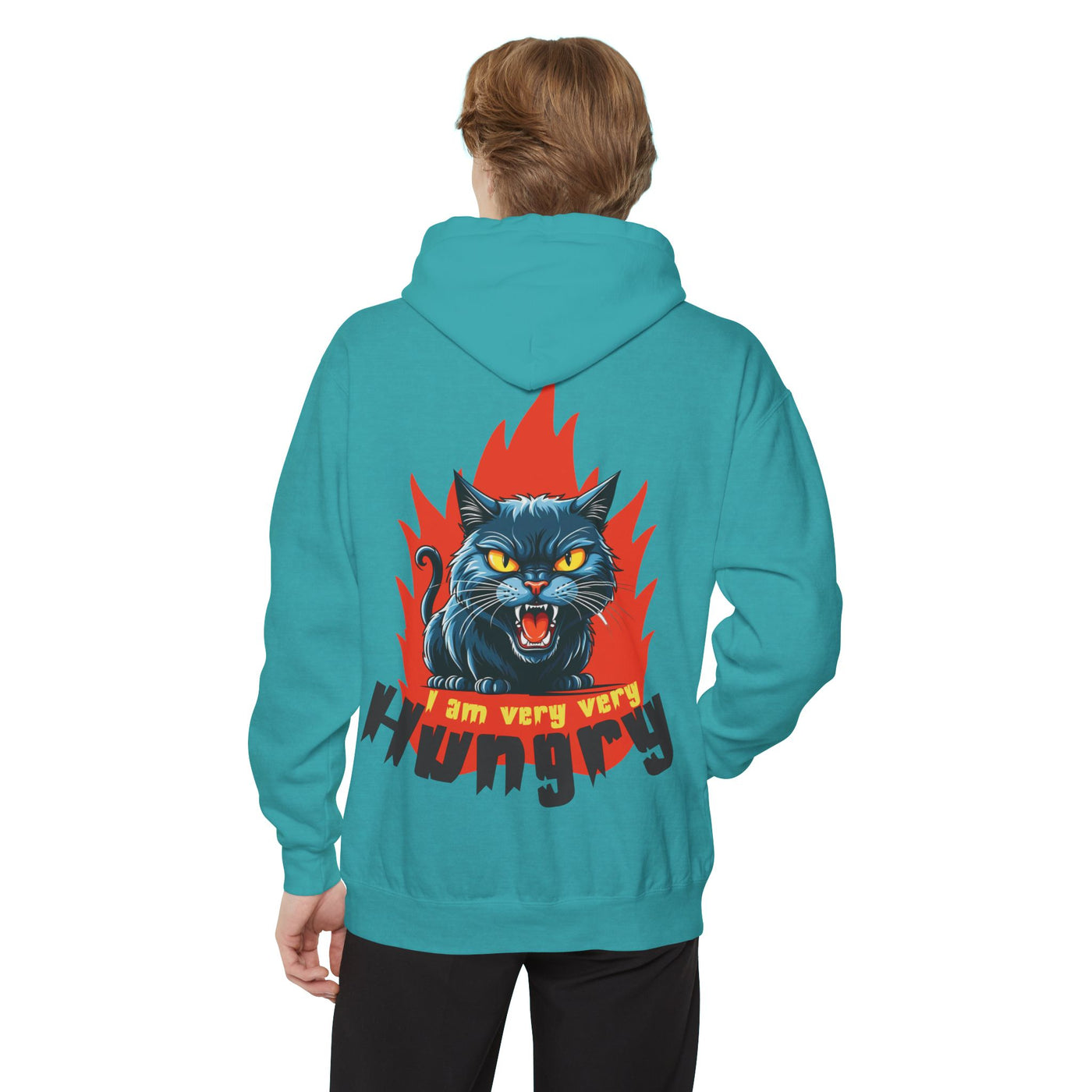 I am very very Hungry - Cartoon Cat Graphic Unisex Pullover Hoodie