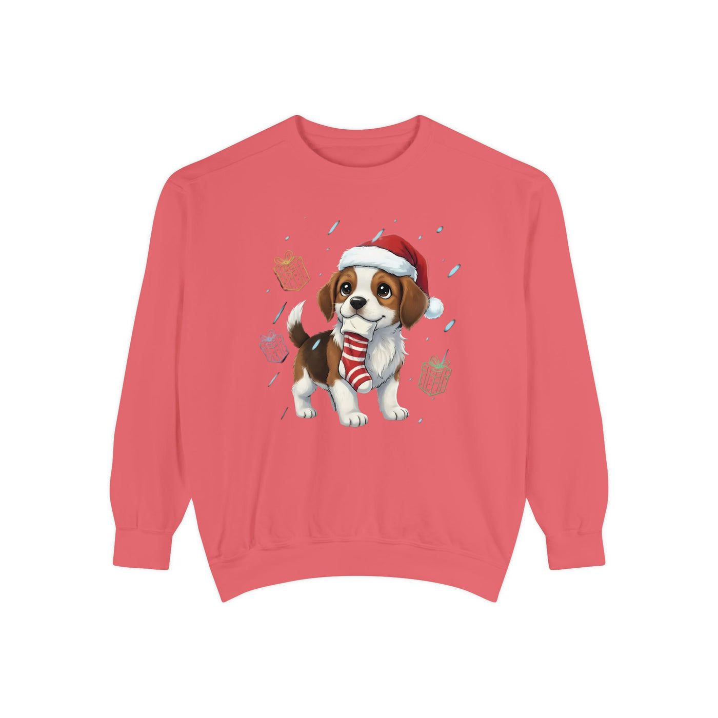 Cute Puppy waiting for Christmas presents style 6 Cozy Graphic Unisex Crewneck Sweatshirt