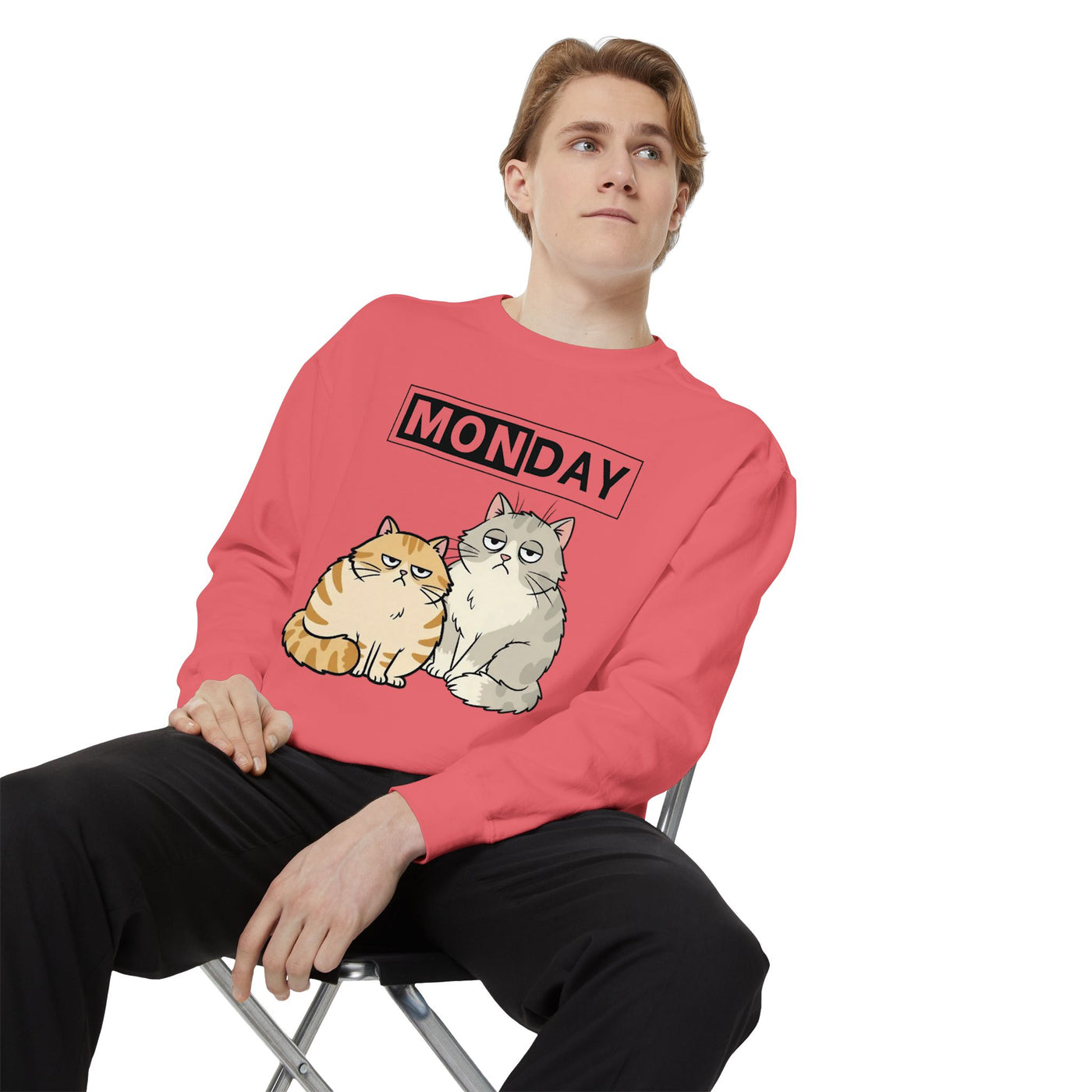 Monday Face Cat Stares Blankly Unisex Crewneck Sweatshirt style 1
