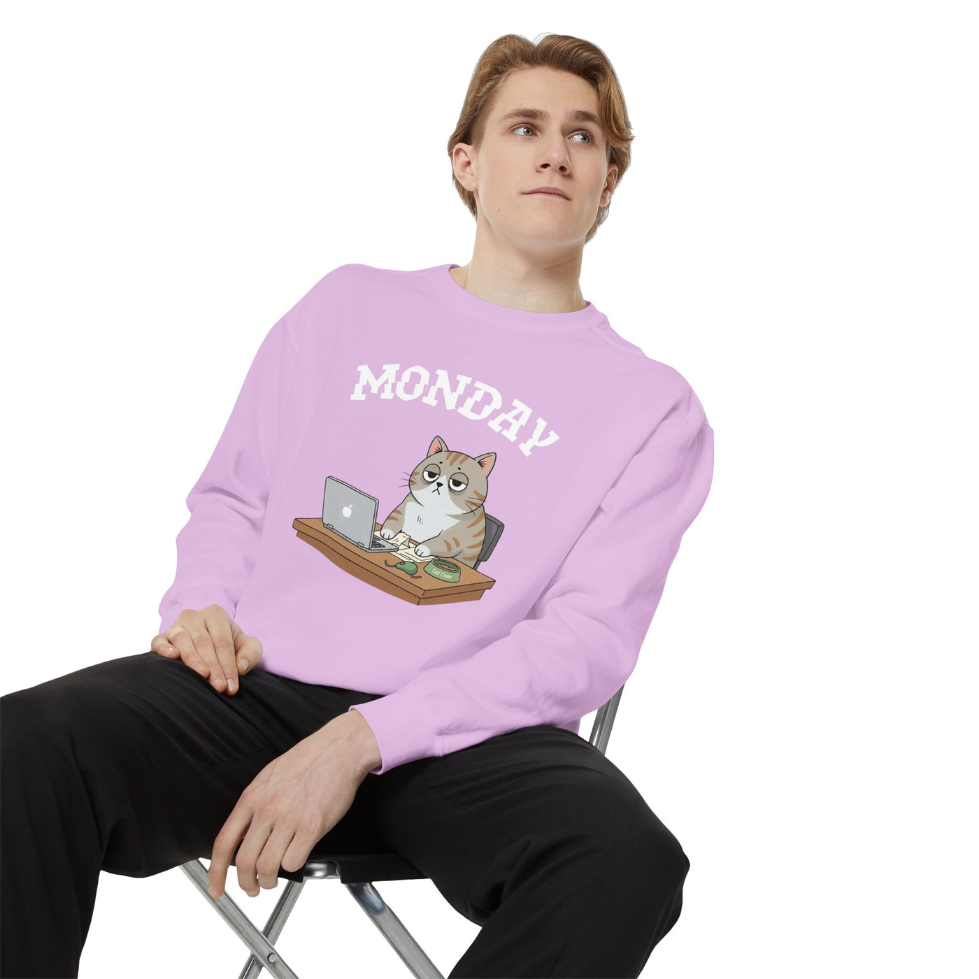 Monday Face Cat Stares Blankly Unisex Crewneck Sweatshirt style 4