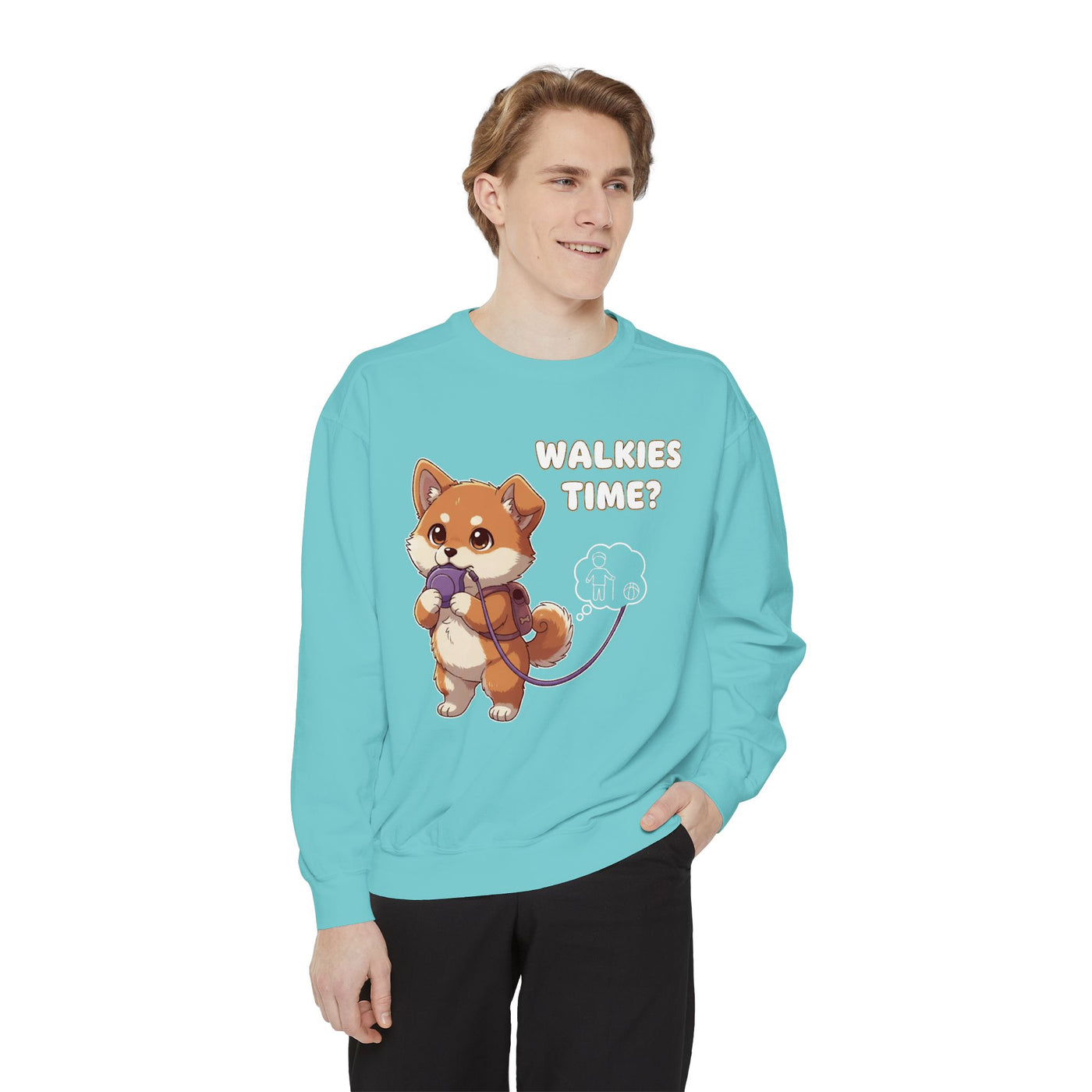 Cute Dog Walk Time style 3 Cozy Graphic Unisex Crewneck Sweatshirt
