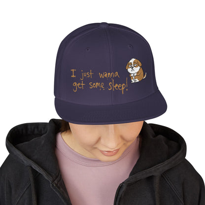 I just wanna get some sleep Embroidered Cute Puppy Snapback Hat