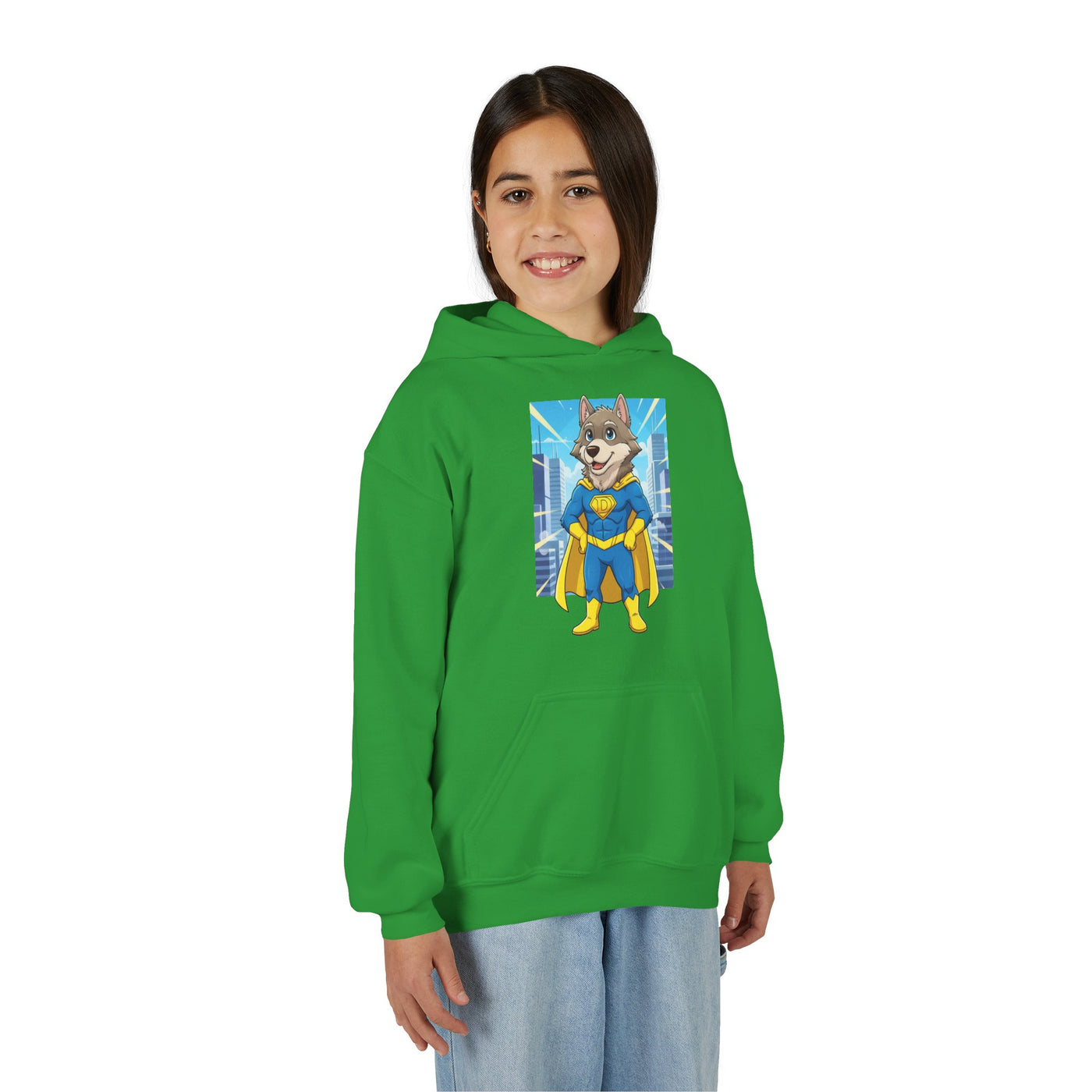 Dog cosplay Superman style 1 Unisex Kids Hoodie - Fun & Cozy Heavy Blend Sweatshirt with Cute Design