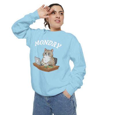 Monday Face Cat Stares Blankly Unisex Crewneck Sweatshirt style 4
