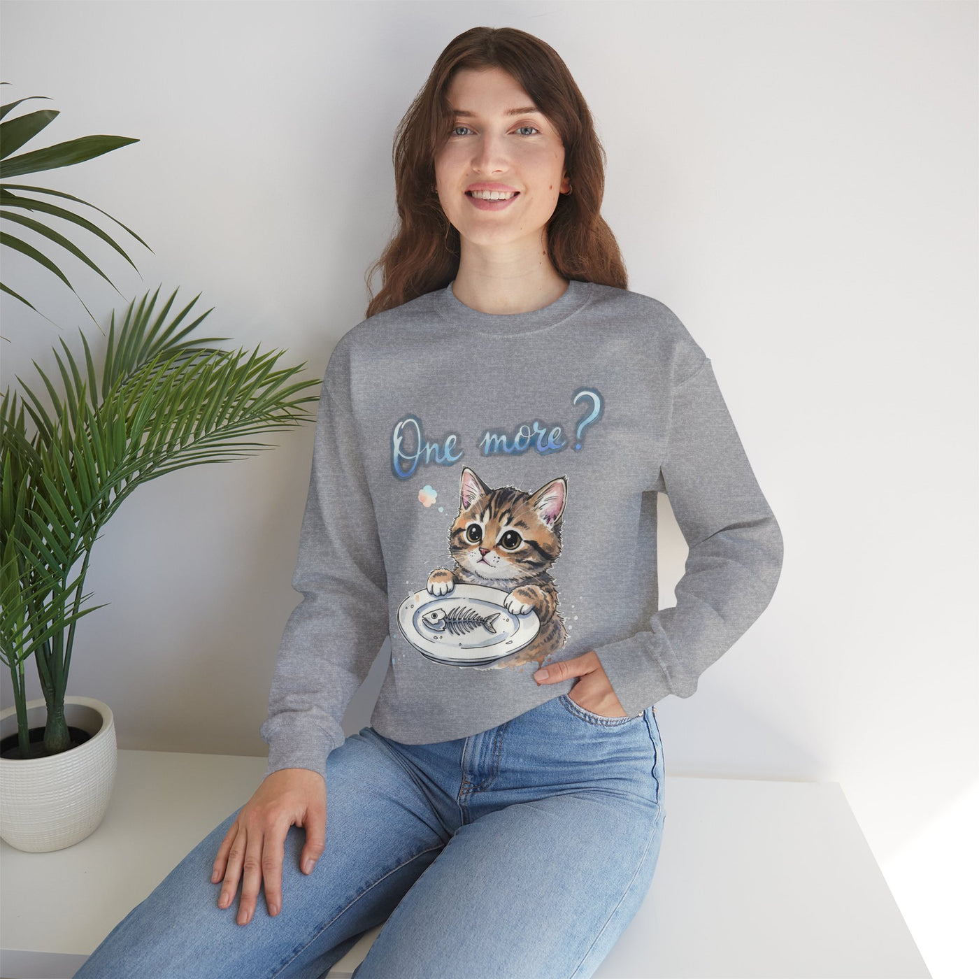 Watercolor painting style 3 Men & Women Cute Cat Pile Crewneck Sweatshirt