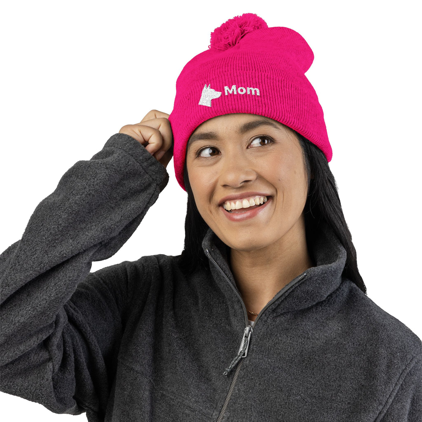 Embroidered Dog Mom Pom-Pom Knit Cap
