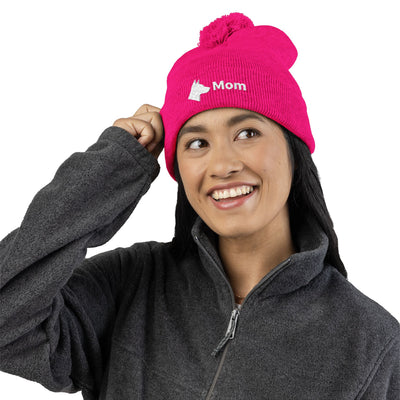 Embroidered Dog Mom Pom-Pom Knit Cap