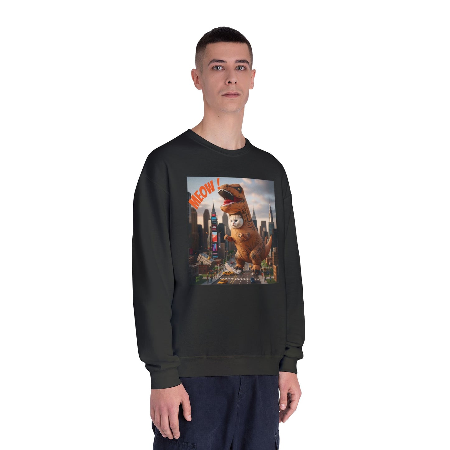 Tyrannosaurus Cat in city Unisex NuBlend Sweatshirt style 1