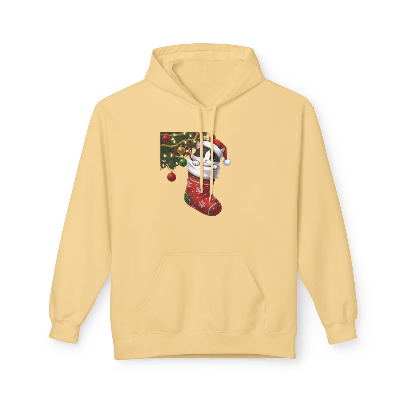 Adorable kitten hiding in Christmas stocking style 1 Cozy Graphic Unisex Midweight Softstyle Fleece Hoodie
