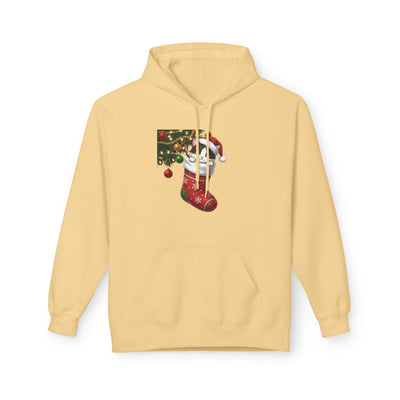 Adorable kitten hiding in Christmas stocking style 1 Cozy Graphic Unisex Midweight Softstyle Fleece Hoodie