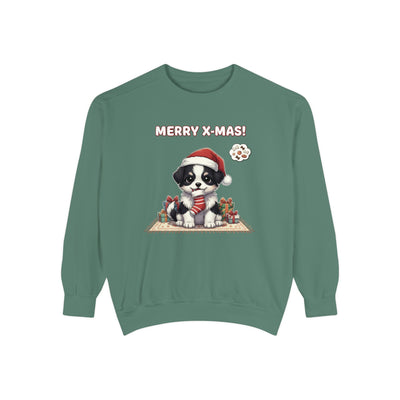 Cute Puppy waiting for Christmas presents style 7 Cozy Graphic Unisex Crewneck Sweatshirt