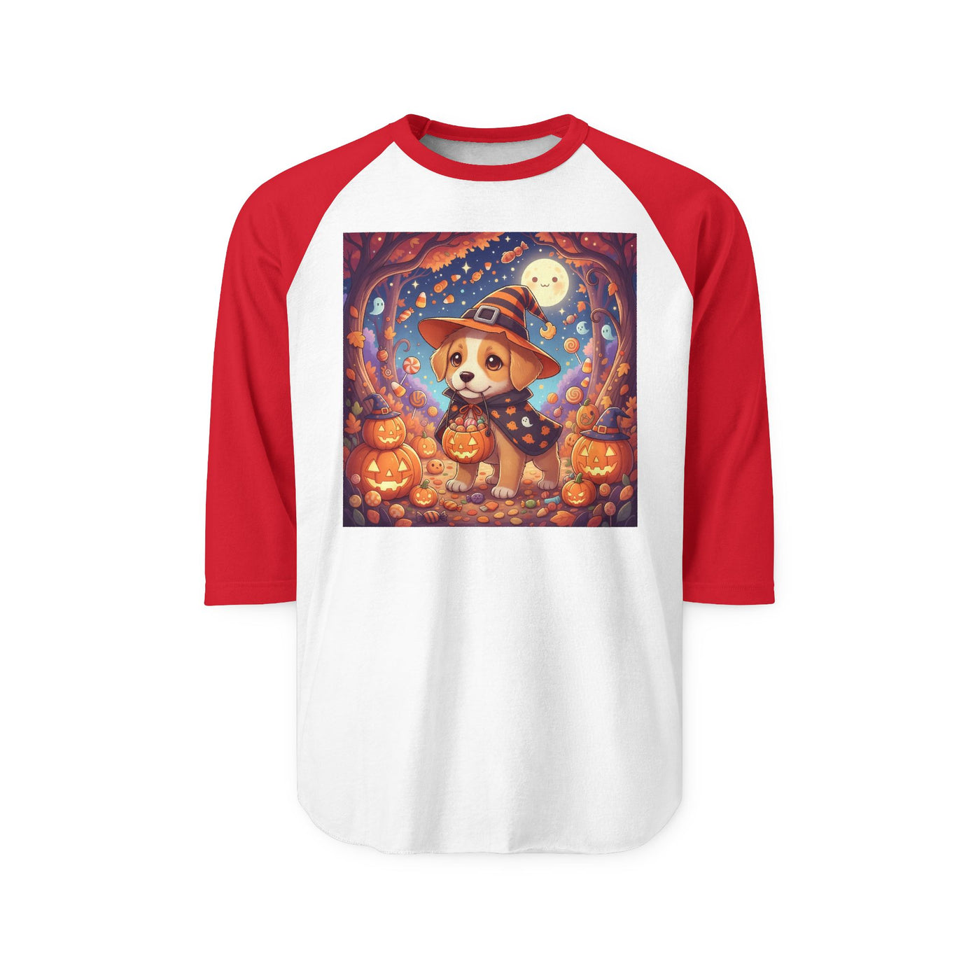 Halloween cute puppy anime style 1 Raglan Shirt, Cute Pet Shirt, Fall Apparel, Unisex Halloween Outfit, Gift for Dog Lovers, Spooky Season Tee
