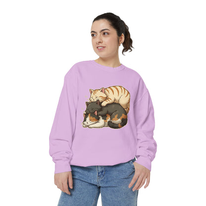 3 Cute Sleeping Cats Cozy Graphic Unisex Crewneck Sweatshirt style 4